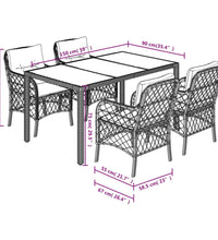 5-tlg. Garten-Essgruppe mit Kissen Grau Poly Rattan