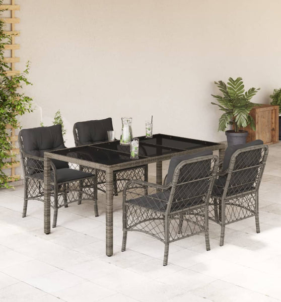 5-tlg. Garten-Essgruppe mit Kissen Grau Poly Rattan