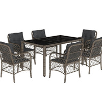 7-tlg. Garten-Essgruppe mit Kissen Grau Poly Rattan