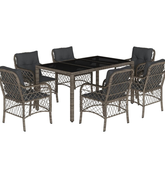 7-tlg. Garten-Essgruppe mit Kissen Grau Poly Rattan