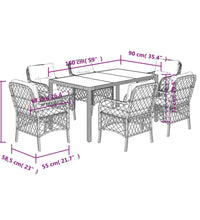 7-tlg. Garten-Essgruppe mit Kissen Grau Poly Rattan