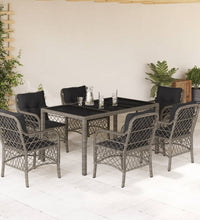 7-tlg. Garten-Essgruppe mit Kissen Grau Poly Rattan