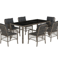 7-tlg. Garten-Essgruppe mit Kissen Grau Poly Rattan