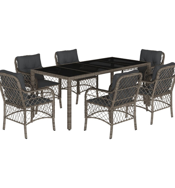 7-tlg. Garten-Essgruppe mit Kissen Grau Poly Rattan