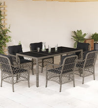 7-tlg. Garten-Essgruppe mit Kissen Grau Poly Rattan