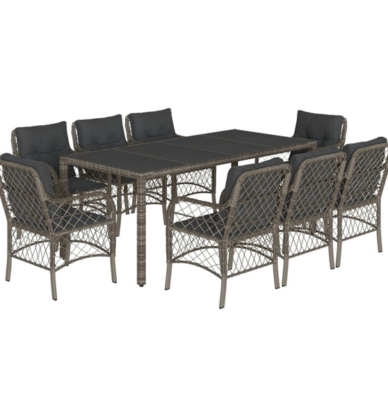 9-tlg. Garten-Essgruppe mit Kissen Grau Poly Rattan