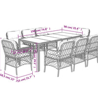 9-tlg. Garten-Essgruppe mit Kissen Grau Poly Rattan