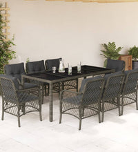 9-tlg. Garten-Essgruppe mit Kissen Grau Poly Rattan
