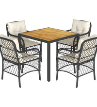 5-tlg. Garten-Essgruppe mit Kissen Schwarz Poly Rattan