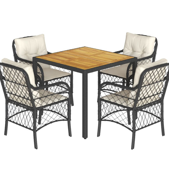 5-tlg. Garten-Essgruppe mit Kissen Schwarz Poly Rattan