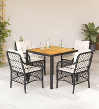 5-tlg. Garten-Essgruppe mit Kissen Schwarz Poly Rattan