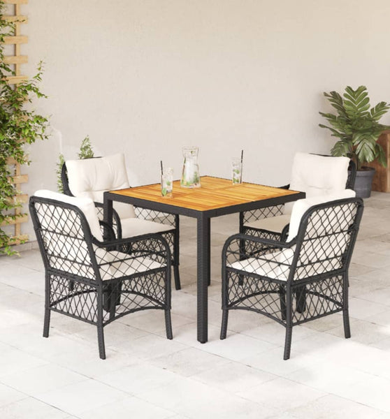 5-tlg. Garten-Essgruppe mit Kissen Schwarz Poly Rattan