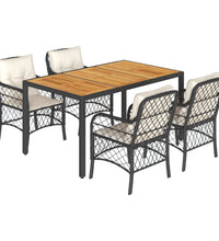 5-tlg. Garten-Essgruppe mit Kissen Schwarz Poly Rattan