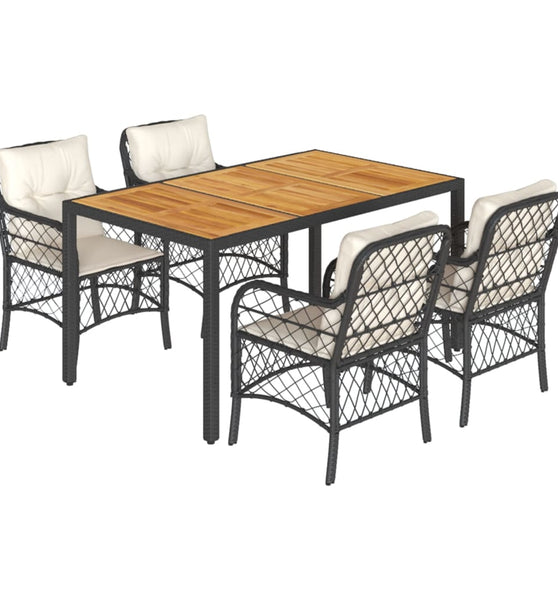 5-tlg. Garten-Essgruppe mit Kissen Schwarz Poly Rattan