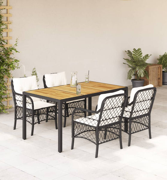 5-tlg. Garten-Essgruppe mit Kissen Schwarz Poly Rattan