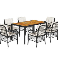 7-tlg. Garten-Essgruppe mit Kissen Schwarz Poly Rattan