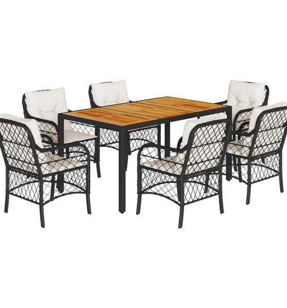 7-tlg. Garten-Essgruppe mit Kissen Schwarz Poly Rattan