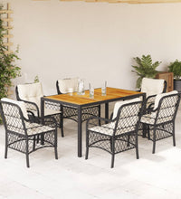 7-tlg. Garten-Essgruppe mit Kissen Schwarz Poly Rattan