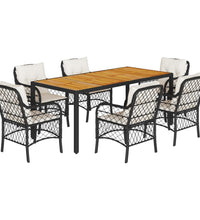 7-tlg. Garten-Essgruppe mit Kissen Schwarz Poly Rattan