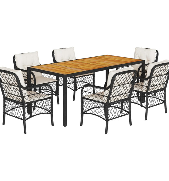 7-tlg. Garten-Essgruppe mit Kissen Schwarz Poly Rattan