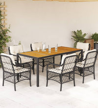 7-tlg. Garten-Essgruppe mit Kissen Schwarz Poly Rattan