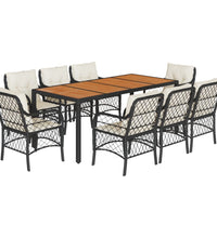 9-tlg. Garten-Essgruppe mit Kissen Schwarz Poly Rattan