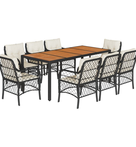 9-tlg. Garten-Essgruppe mit Kissen Schwarz Poly Rattan