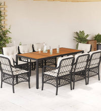 9-tlg. Garten-Essgruppe mit Kissen Schwarz Poly Rattan