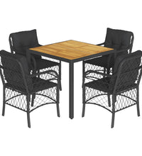 5-tlg. Garten-Essgruppe mit Kissen Schwarz Poly Rattan