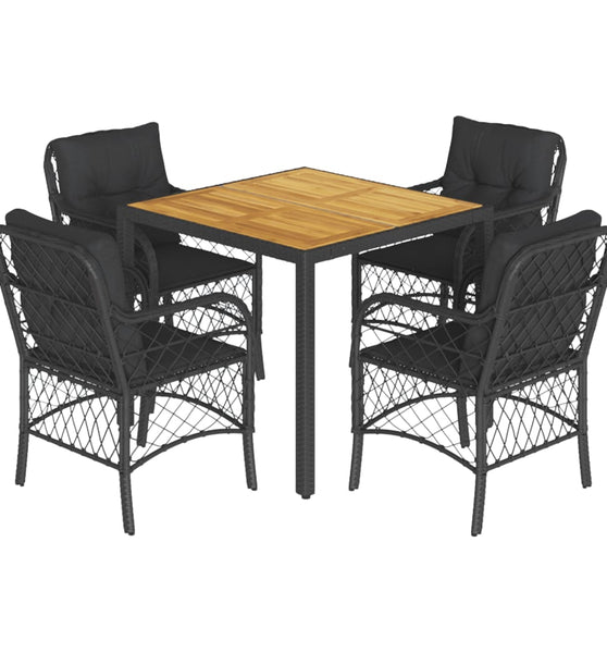 5-tlg. Garten-Essgruppe mit Kissen Schwarz Poly Rattan