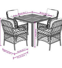 5-tlg. Garten-Essgruppe mit Kissen Schwarz Poly Rattan