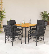 5-tlg. Garten-Essgruppe mit Kissen Schwarz Poly Rattan