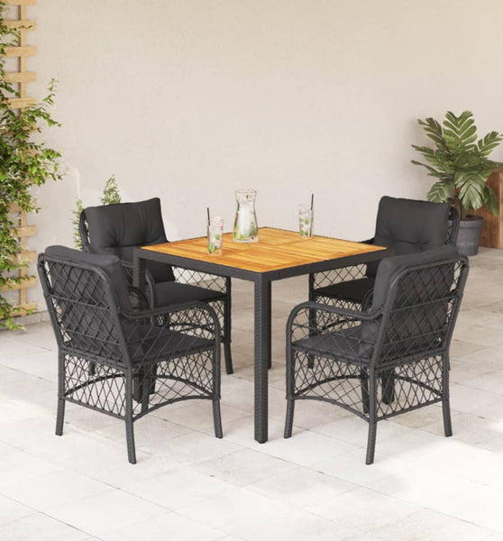 5-tlg. Garten-Essgruppe mit Kissen Schwarz Poly Rattan