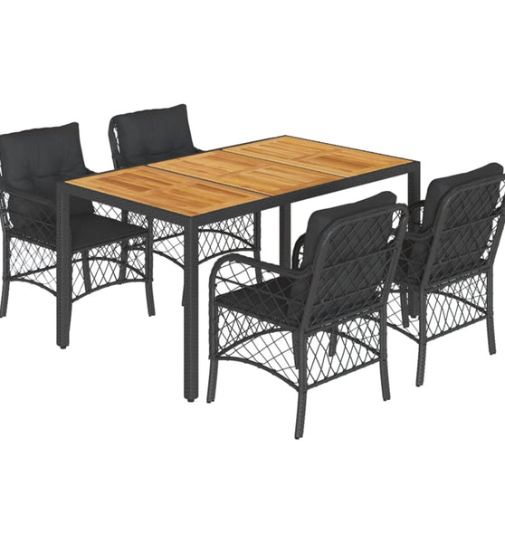 5-tlg. Garten-Essgruppe mit Kissen Schwarz Poly Rattan