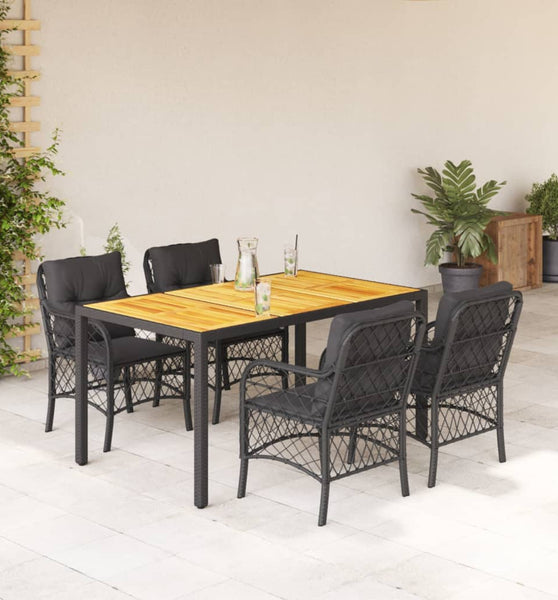 5-tlg. Garten-Essgruppe mit Kissen Schwarz Poly Rattan