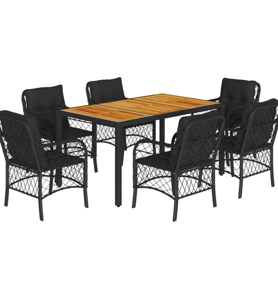 7-tlg. Garten-Essgruppe mit Kissen Schwarz Poly Rattan