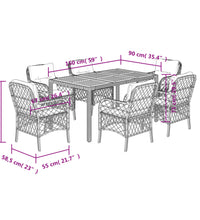 7-tlg. Garten-Essgruppe mit Kissen Schwarz Poly Rattan