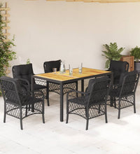7-tlg. Garten-Essgruppe mit Kissen Schwarz Poly Rattan