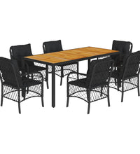 7-tlg. Garten-Essgruppe mit Kissen Schwarz Poly Rattan