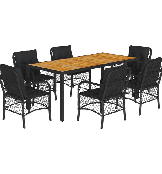 7-tlg. Garten-Essgruppe mit Kissen Schwarz Poly Rattan