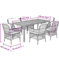7-tlg. Garten-Essgruppe mit Kissen Schwarz Poly Rattan