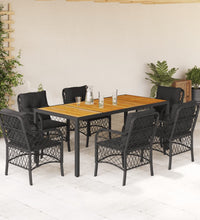 7-tlg. Garten-Essgruppe mit Kissen Schwarz Poly Rattan