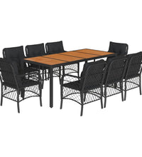 9-tlg. Garten-Essgruppe mit Kissen Schwarz Poly Rattan