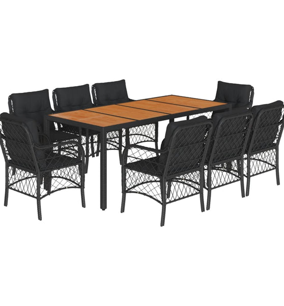 9-tlg. Garten-Essgruppe mit Kissen Schwarz Poly Rattan