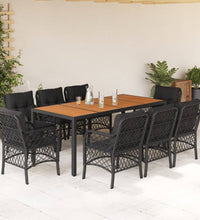 9-tlg. Garten-Essgruppe mit Kissen Schwarz Poly Rattan