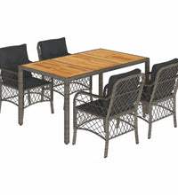 5-tlg. Garten-Essgruppe mit Kissen Grau Poly Rattan