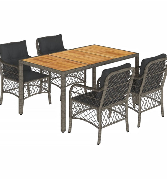 5-tlg. Garten-Essgruppe mit Kissen Grau Poly Rattan