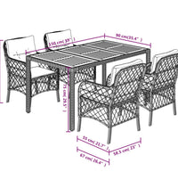 5-tlg. Garten-Essgruppe mit Kissen Grau Poly Rattan