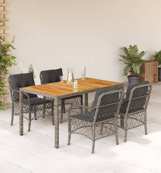 5-tlg. Garten-Essgruppe mit Kissen Grau Poly Rattan