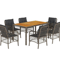 7-tlg. Garten-Essgruppe mit Kissen Grau Poly Rattan